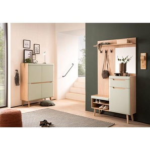Garderoben-Set mit Garderobenschrank & Highboard in Grün Matt mit Eiche im Skandinavischem-Stil, 2-teilig - STOCKTON-61