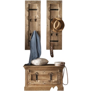 Garderoben-Set SIT Kastenmöbel-Sets Gr. 1 Schuhschrank, 2 Garderobenpaneele, beige (natur) Garderoben-Sets Front mit aufwändigen Schnitzereien, Ringgriffe & Beschläge aus Metall