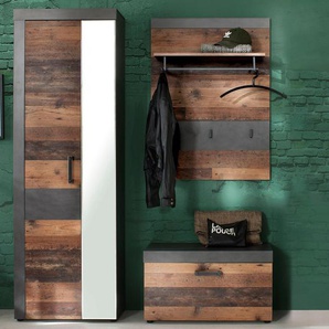 Garderoben-Set TRENDTEAM Ilana Kastenmöbel-Sets grau (graphit matera, old wood, absetzung: graphit matera) Garderoben-Sets Kastenmöbel-Sets moderner Industrial Style