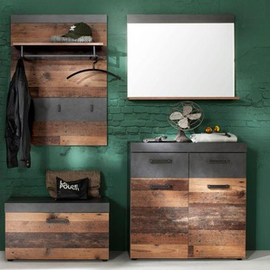 Garderoben-Set TRENDTEAM Ilana Kastenmöbel-Sets grau (graphit matera, old wood, absetzung: graphit matera) Garderoben-Sets Kastenmöbel-Sets moderner Industrial Style