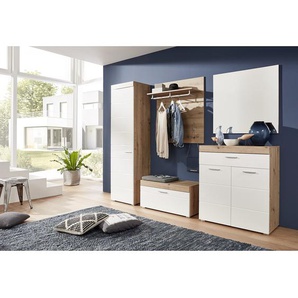 Garderobenbank 91 x 42 x 38cm Braun/Weiß/Hochglanz Weiß/Eiche Dekor