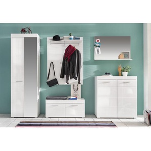 Garderobenbank 91 x 42 x 38cm Weiß/Hochglanz Weiß