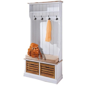 Xxxl Garderobenbank, Braun, Weiß, Holz, Paulownia, Weide, massiv, 2-Sitzer, 2 Schubladen, Füllung: Schaumstoff, 92x189x40 cm, Garderobe,