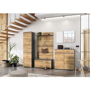 Garderobenbank Lissabon 96 x 52 x 40cm Braun/Grau/Eiche Navarra Dekor