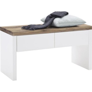 Garderobenbank, Weiß, Eiche, Holzwerkstoff, Asteiche,Eiche, massiv, 2 Schubladen, 91x48x38 cm, Garderobe, Garderobenbänke, Garderobenbänke