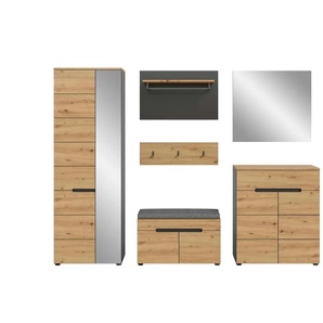 Garderobenkombination 6-teilig  Canu ¦ grau ¦ Maße (cm): B: 255 H: 190