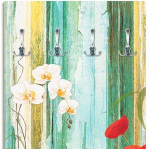 Garderobenleiste ARTLAND Bunte Blumen Garderobenhalter Gr. B/H/T: 60 cm x 120 cm x 2,8 cm, bunt Haken