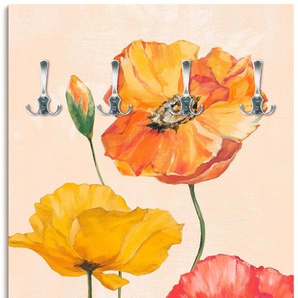 Garderobenleiste ARTLAND Bunte Mohnblumen Garderobenhalter Gr. B/H/T: 60 cm x 120 cm x 2,8 cm, beige (naturfarben) Haken teilmontiert