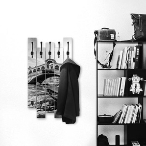 Garderobenleiste ARTLAND Canal Grande Rialtobrücke Venedig Garderobenhalter Gr. B/H/T: 63 cm x 114 cm x 2,8 cm, schwarz Haken teilmontiert