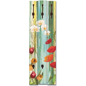 Garderobenleiste ARTLAND Farbvolle Blumen Garderobenhalter Gr. B/H/T: 45 cm x 140 cm x 2,8 cm, bunt Haken