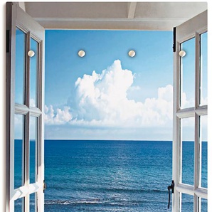 Garderobenleiste ARTLAND Fenster zum Paradies Garderobenhalter Gr. B/H/T: 60 cm x 120 cm x 2,8 cm, blau Haken