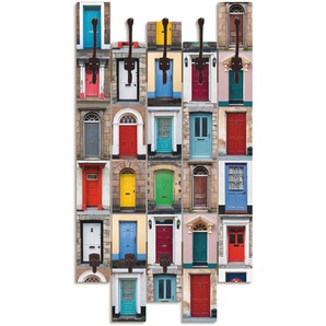 Garderobenleiste ARTLAND Fotocollage von 32 bunten Haustüren Garderobenhalter Gr. B/H/T: 63 cm x 114 cm x 2,8 cm, bunt Haken