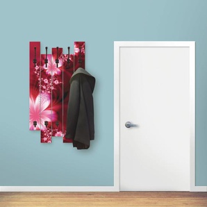 Garderobenleiste ARTLAND Girlande aus Blumen Garderobenhalter Gr. B/H/T: 63 cm x 114 cm x 2,8 cm, rot Haken teilmontiert