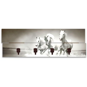 Garderobenleiste ARTLAND Herde von weißen Pferden Garderobenhalter Gr. B/H/T: 90 cm x 30 cm x 2,8 cm, schwarz Haken teilmontiert