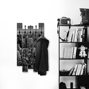 Garderobenleiste ARTLAND Luftbild von Manhattan New York City USA Garderobenhalter Gr. B/H/T: 63 cm x 114 cm x 2,8 cm, schwarz Haken