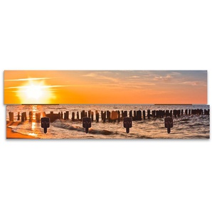 Garderobenleiste ARTLAND Schöner Sonnenuntergang am Strand Garderobenhalter Gr. B/H/T: 90 cm x 30 cm x 2,8 cm, orange Haken teilmontiert