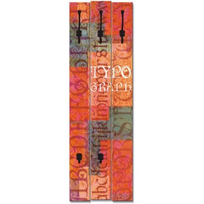 Garderobenleiste ARTLAND Typograf Garderobenhalter Gr. B/H/T: 45 cm x 140 cm x 2,8 cm, rot Haken teilmontiert