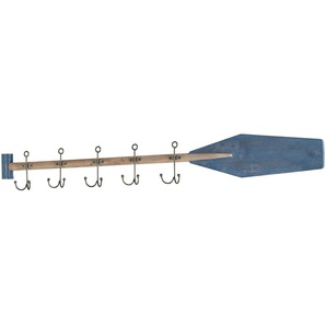 Garderobenleiste mit 10 Haken - blau - Massivholz, Metall - 123 cm - 14 cm - 6,5 cm | Möbel Kraft