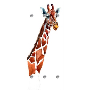 Garderobenleiste QUEENCE Giraffe Garderobenhalter Gr. B/H/T: 50 cm x 120 cm x 10 cm, braun (braun, weiß) Haken mit 6 Haken, 50 x 120 cm