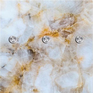 Garderobenleiste QUEENCE Muster marmoriert Garderobenhalter Gr. B/H/T: 50 cm x 120 cm x 10 cm, goldfarben (goldfarben, weiß, grau) Haken mit 6 Haken, 50 x 120 cm