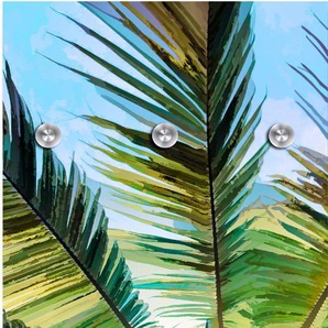 Garderobenleiste QUEENCE Palme Garderobenhalter Gr. B/H/T: 50 cm x 120 cm x 10 cm, bunt (grün, blau, beige) Haken mit 6 Haken, 50 x 120 cm