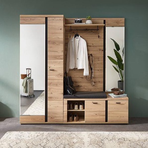 Garderobenpaneel mit Spiegel 120 x 154 x 32cm Braun/Beige