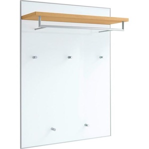 Garderobenpaneel Santina, Eiche Bianco, Weiß, Glas, Holz, Eiche, furniert, 80x109x27 cm, DGM-Klimapakt, Made in Germany, Goldenes M, Kleiderstange, Aufhängemöglichkeit, Garderobe, Garderobenpaneele, Garderobenpaneele