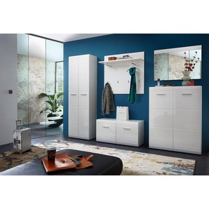 Garderobenschrank 59 x 197 x 37cm Weiß/Hochglanz Weiß