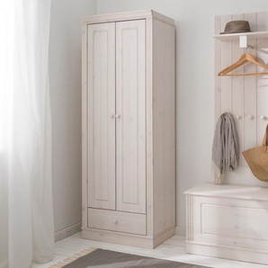 Massiver Garderobenschrank 65 x 180 x 45cm Weiß/Kiefer Weiß