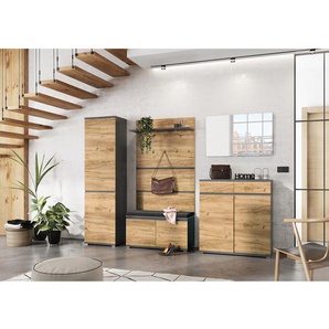 Garderobenschrank Lissabon 54 x 200 x 40cm Braun/Grau/Eiche Navarra Dekor