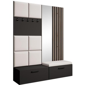 Garderobenschrank mit gepolsterten Paneelen und Spiegel MARGARET Eiche artisan+schwarz Jasmine 21