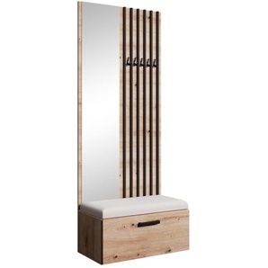Garderobenschrank mit Lamellen und Spiegel MARGARET II Eiche artisan+schwarz Jasmine 100