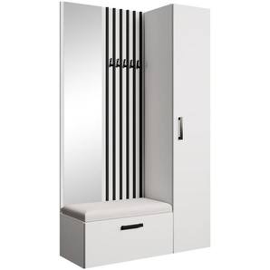 Garderobenschrank mit Lamellen und Spiegel MARGARET 40 cm Weiß + schwarz Jasmine 100