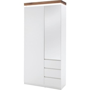 Garderobenschrank Romina, Weiß, Eiche, Holzwerkstoff, Asteiche,Eiche, massiv, 5 Fächer, 3 Schubladen, 91x198x38 cm, Beimöbel erhältlich, Garderobe,