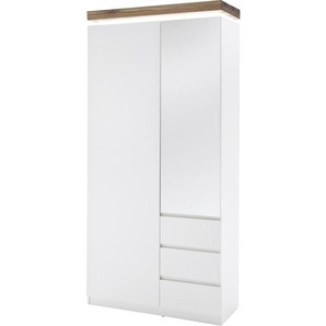 Xxxl Garderobenschrank Romina, Weiß, Eiche, Holzwerkstoff, Asteiche,Eiche, massiv, 5 Fächer, 3 Schubladen, 91x198x38 cm, Beimöbel erhältlich,