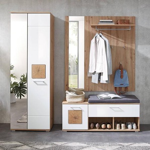 Garderobenset 3-teilig 206 x 195 x 38cm Braun/Weiß/Hochglanz Weiß