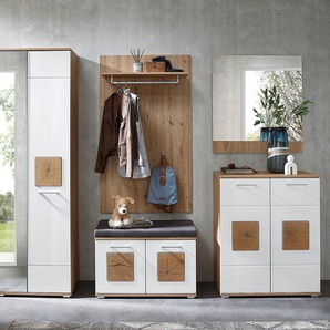 Garderobenset 5-teilig 263 x 195 x 38cm Braun/Weiß/Hochglanz Weiß