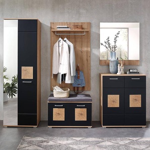 Garderobenset 5-teilig 263 x 195 x 38cm Schwarz/Braun/Matt Schwarz