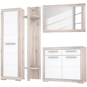 Garderobenset 4-teilig 217 x 199 x 39cm Weiß/Beige/Sandeiche Dekor