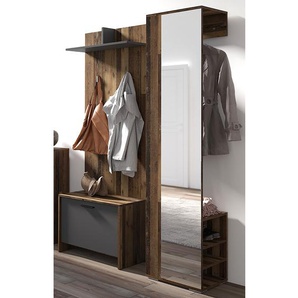 Garderobenset I 3-teilig 100 x 184 x 35cm Braun/Altholz Dekor/Anthrazit