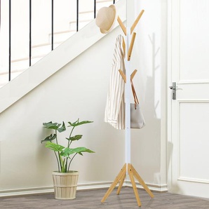 Garderobenständer aus Bambus mit 6 Haken Kleiderständer 55 x 55 x 179 cm Natur + Weiß