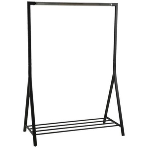 Garderobenständer, Schwarz, Metall, 117x165x59 cm, Schuhablage, standfeste Füße, Garderobe, Garderobenständer