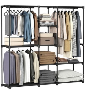 Garderobenständer, Schwarz, Metall, Kunststoff, Textil, 182x182x43 cm, Schuhablage, Hutablage, standfeste Füße, Garderobe, Garderobenständer