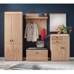 Garderobeset in Eiche Bianco furniert LED Beleuchtung (fünfteilig)