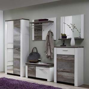 Garderobeset in Weiß und Treibholz Optik komplett (fünfteilig)