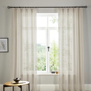 Gardine ANDAS Fiete Gardinen Gr. 265 cm, Kräuselband, 140 cm, beige Kräuselband Gardine Leinen Optik, Sichtschutz, halbtransparent, einfarbig, Leinenoptik