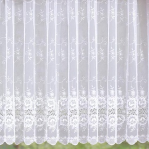 Gardine Bianca, Stickereien Plauen, Kräuselband (1 St), transparent, veredelt mit echter Plauener Spitze Stickerei