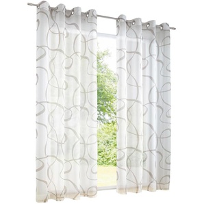 Gardine HEINE HOME Gardinen Gr. 225 cm, Ösen, 140 cm, grau (weiß, taupe) Ösen