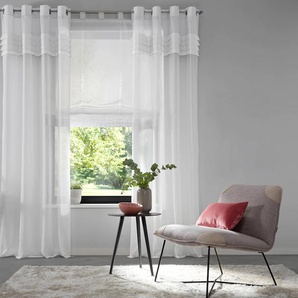Gardine HOME AFFAIRE Gander Gardinen Gr. 145 cm, Ösen, 140 cm, beige (creme) Landhaus Gardinen Gardine Vorhang, Fertiggardine, halbtransparent