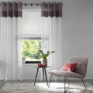 Gardine HOME AFFAIRE Gander Gardinen Gr. 145 cm, Ösen, 140 cm, grau Landhaus Gardinen Vorhang, Fertiggardine, halbtransparent